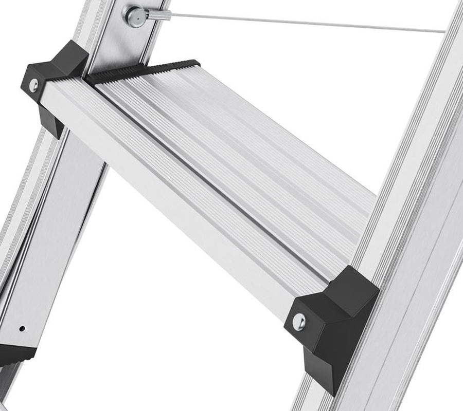 Hailo Adjustable Ladder W/ Safety Bar & XL Platform