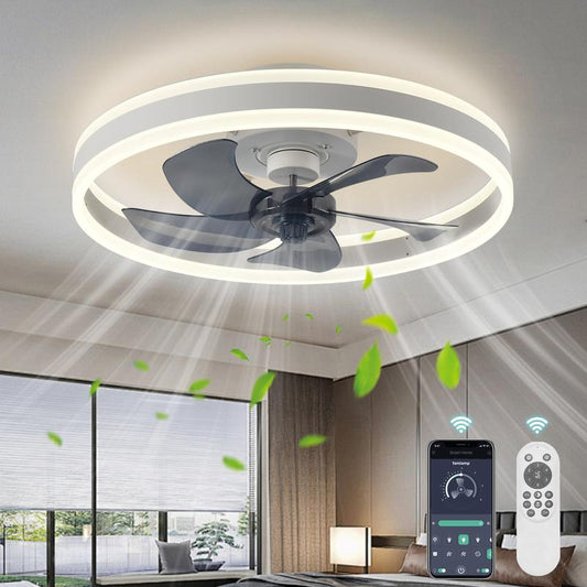 AHAWILL Fandelier Ceiling Fans with Lights and Remote,Low Profile Dimmable Ceiling Fan,Brushed Black Flush Mount Ceiling Fan for Bedroom,Living Room