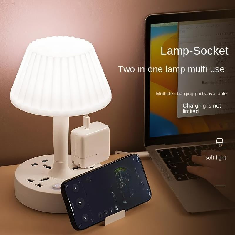 USB Socket Table Lamp , AC Outlets + USB Charging Ports, All-In-One Design Multiple Functions Dimmable Small Reading Desk Lamp , Eye Care LED Nightstand Light for Home Office Dorm Bedside 0.8M Phone Holder