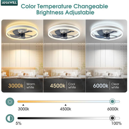 AHAWILL Fandelier Ceiling Fans with Lights and Remote,Low Profile Dimmable Ceiling Fan,Brushed Black Flush Mount Ceiling Fan for Bedroom,Living Room