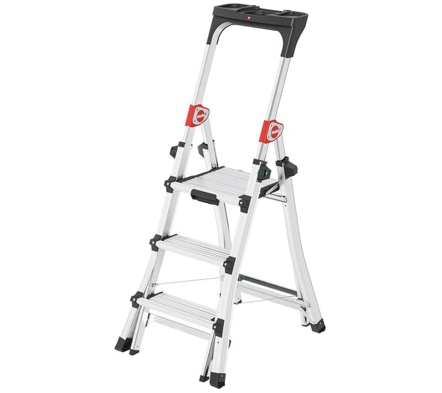 Hailo Adjustable Ladder W/ Safety Bar & XL Platform