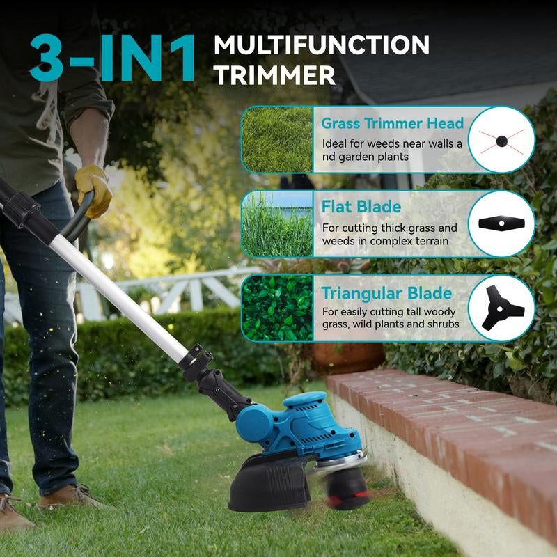 Yofidra Folding 3 In1 Weed Eater with Brushless Motor & Battery Level Display, 20V Battery , 11" Electric Weed Wacker/Edger Trimmer/Lawn Mower for Yard Garden Tool Parts Cutting Portable Handle